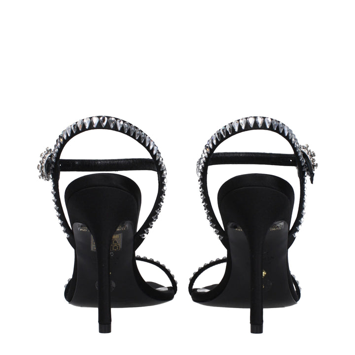 Stuart Weitzman Black Satin Stiletto Heel Sandals