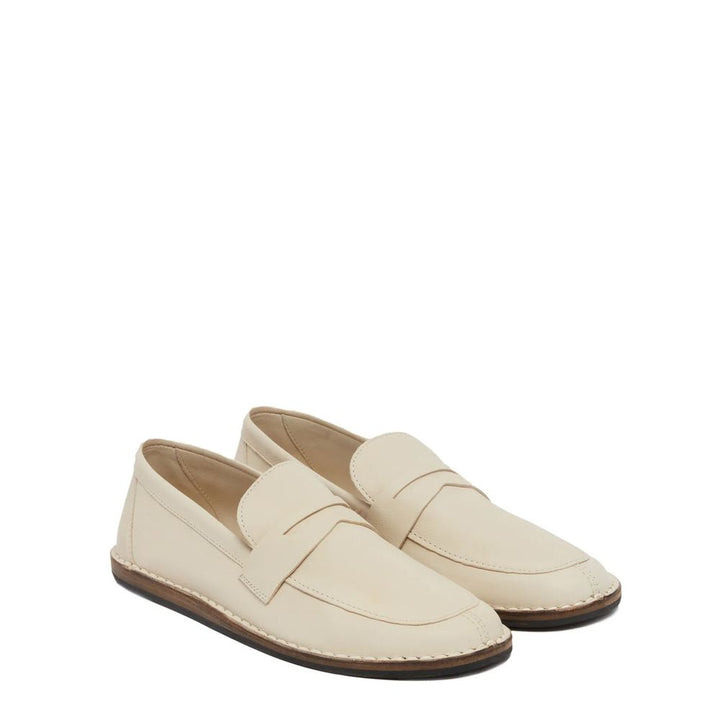 The Row White Calfskin Slip-On Loafers