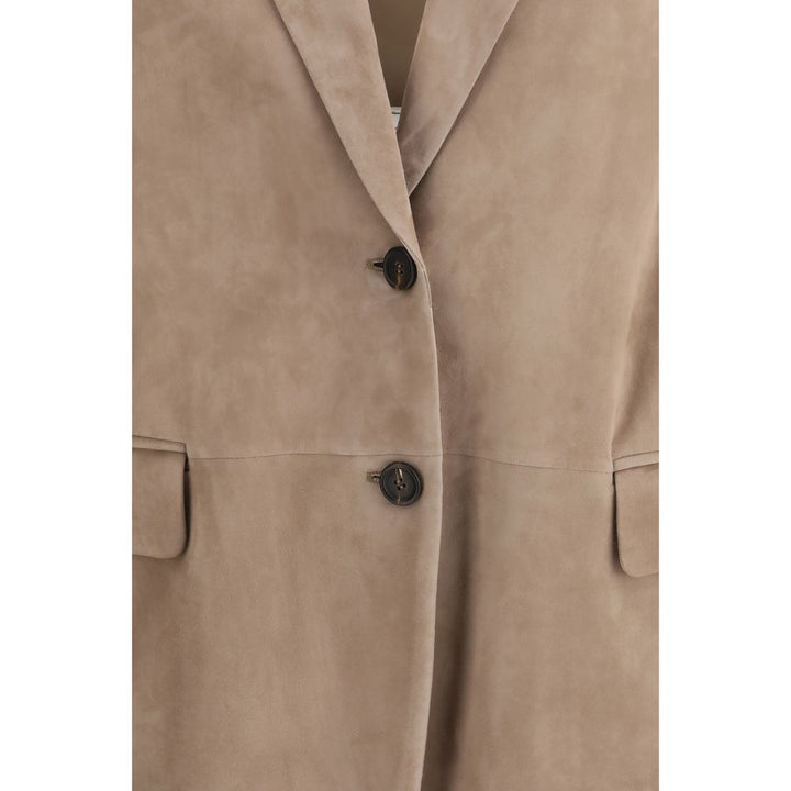 Brunello Cucinelli Beige Calf Leather Bos Taurus Coat