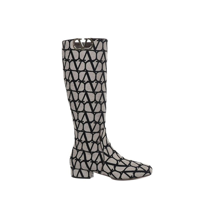 Valentino Garavani Beige Fabric Lace-Up Boots