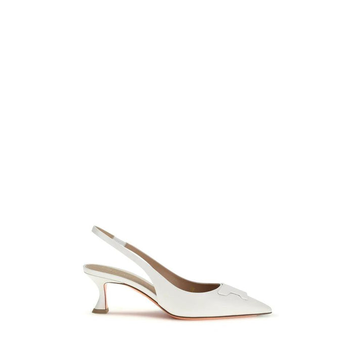 Santoni Sample Sale Santoni White Calf Leather Bos Taurus Mid Heel Pumps - | Designer outlet