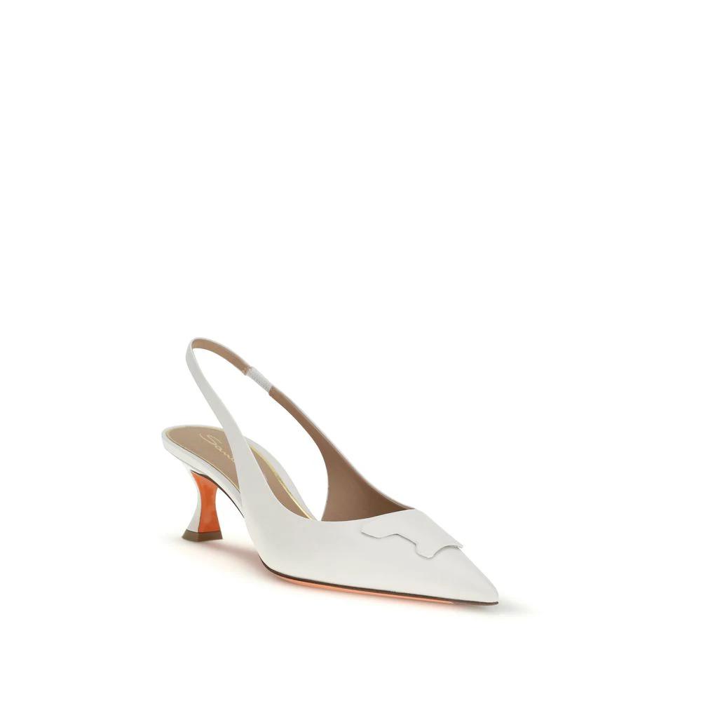 Santoni Sample Sale Santoni White Calf Leather Bos Taurus Mid Heel Pumps - | Designer outlet