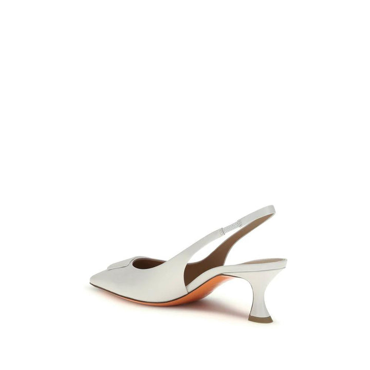 Santoni Sample Sale Santoni White Calf Leather Bos Taurus Mid Heel Pumps - | Designer outlet