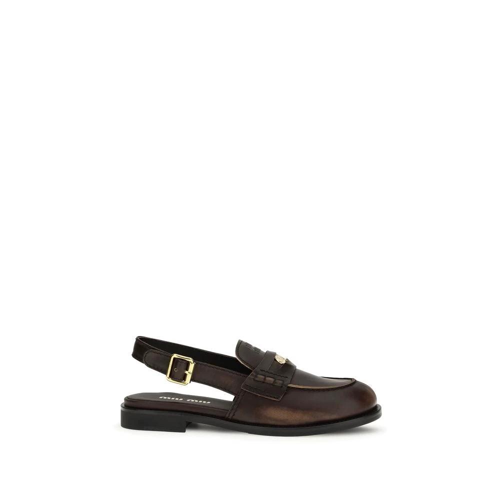 Miu Miu Sample Sale Miu Miu Brown Calf Leather Bos Taurus Slip-On Loafers - | Designer outlet