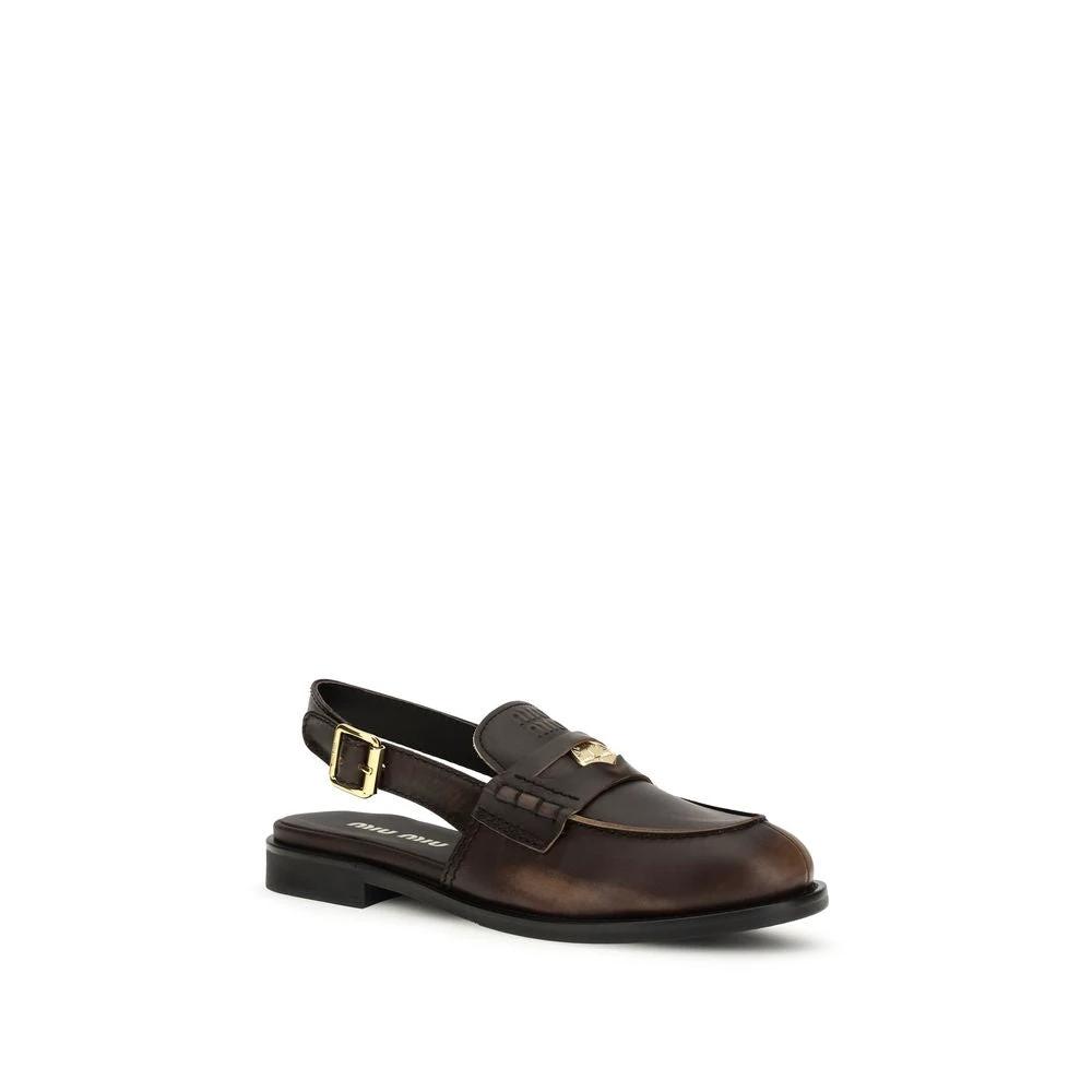 Miu Miu Sample Sale Miu Miu Brown Calf Leather Bos Taurus Slip-On Loafers - | Designer outlet