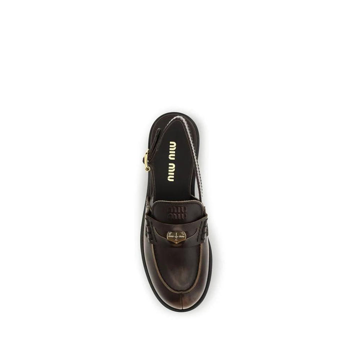Miu Miu Sample Sale Miu Miu Brown Calf Leather Bos Taurus Slip-On Loafers - | Designer outlet