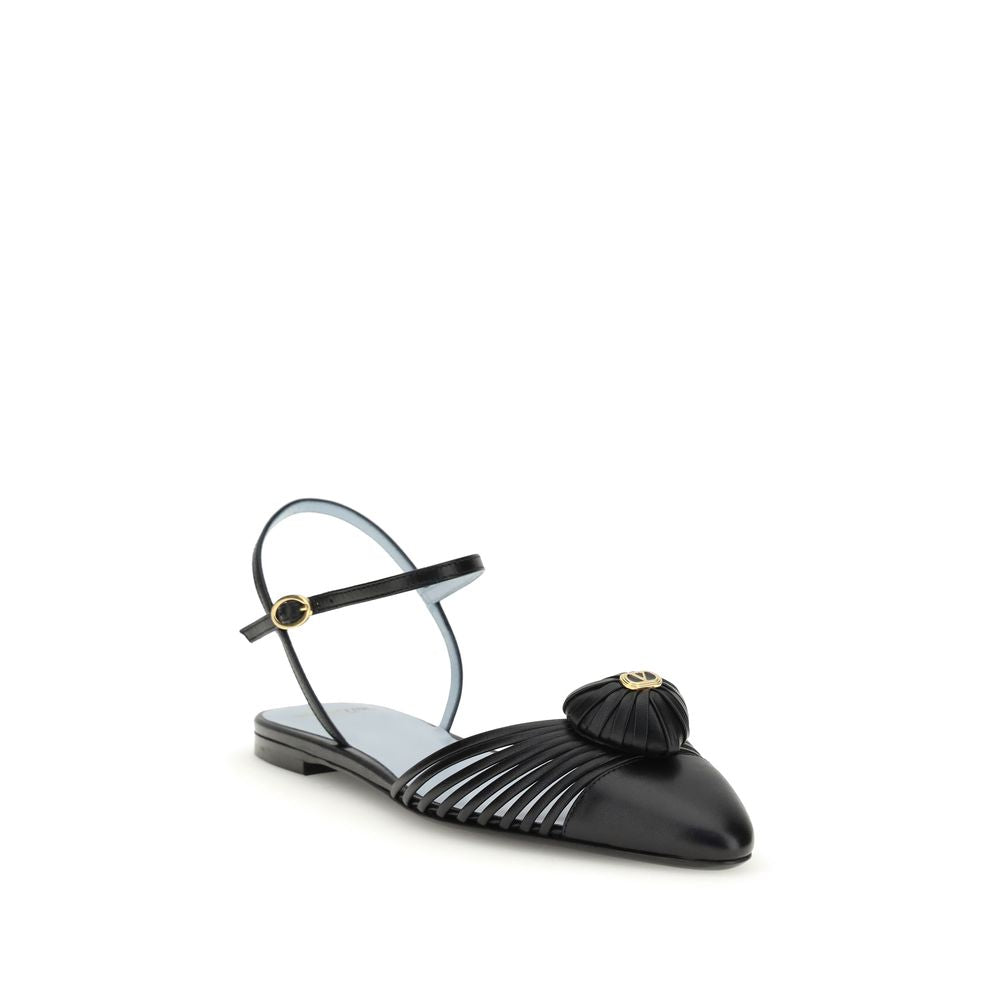 Valentino Garavani Black Calf Leather Bos Taurus Ballet Flats