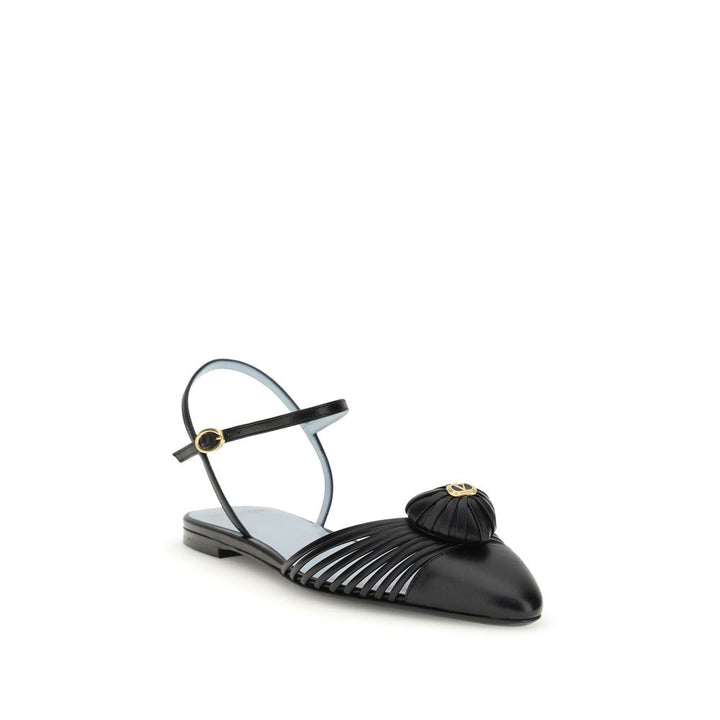 Valentino Garavani Black Calf Leather Bos Taurus Ballet Flats