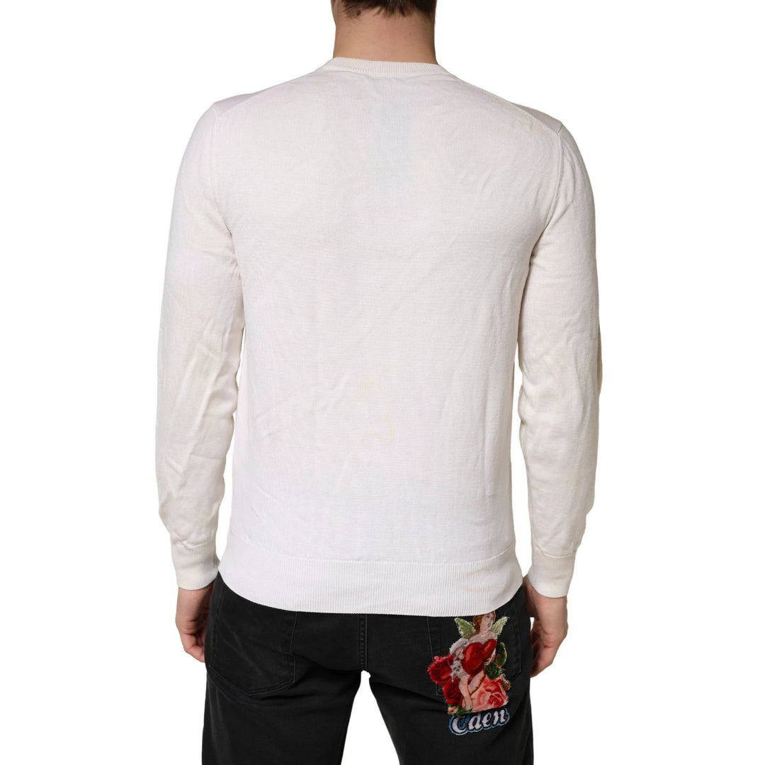 Dolce &amp; Gabbana Sample Sale Dolce &amp; Gabbana White Virgin Wool Graphic Logo Crewneck Sweater - | Designer outlet
