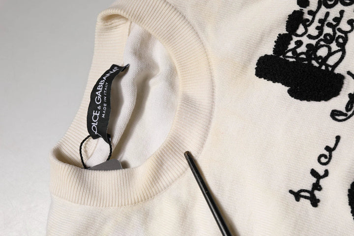Dolce &amp; Gabbana Sample Sale Dolce &amp; Gabbana White Virgin Wool Graphic Logo Crewneck Sweater - | Designer outlet
