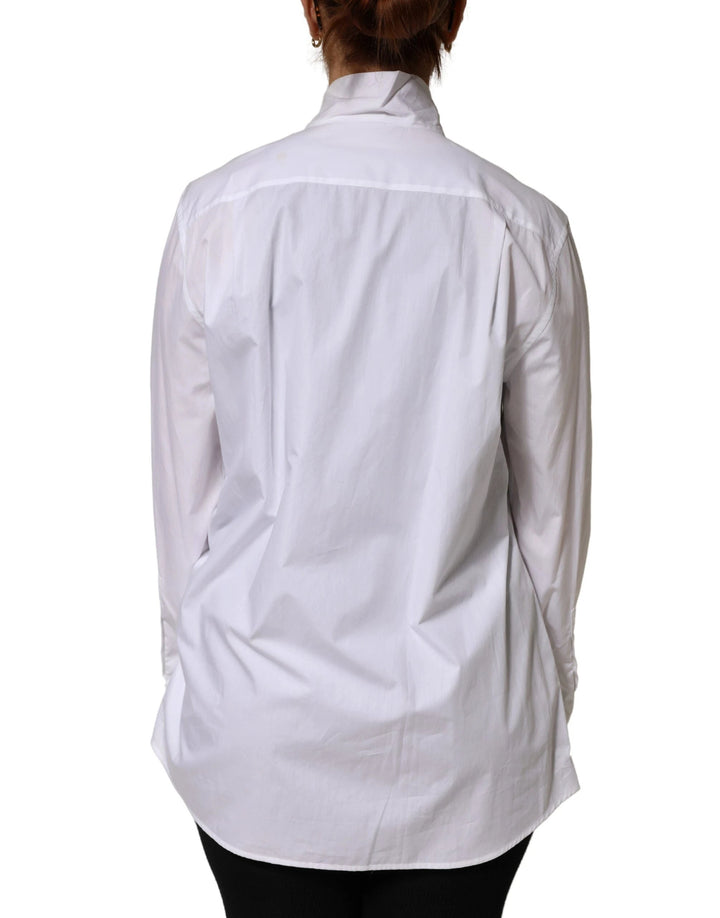 Dolce &amp; Gabbana Sample Sale Dolce &amp; Gabbana White Cotton Bow Tie Long Sleeves Blouse Top - | Designer outlet