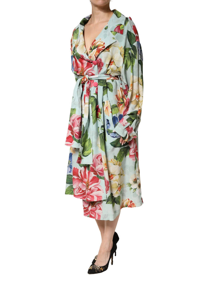 Dolce &amp; Gabbana Sample Sale Dolce &amp; Gabbana Green Floral Silk Wrap Midi Long Sleeve Dress - | Designer outlet