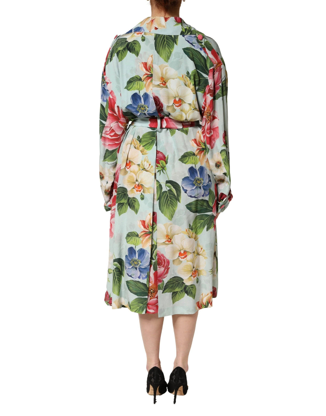 Dolce &amp; Gabbana Sample Sale Dolce &amp; Gabbana Green Floral Silk Wrap Midi Long Sleeve Dress - | Designer outlet