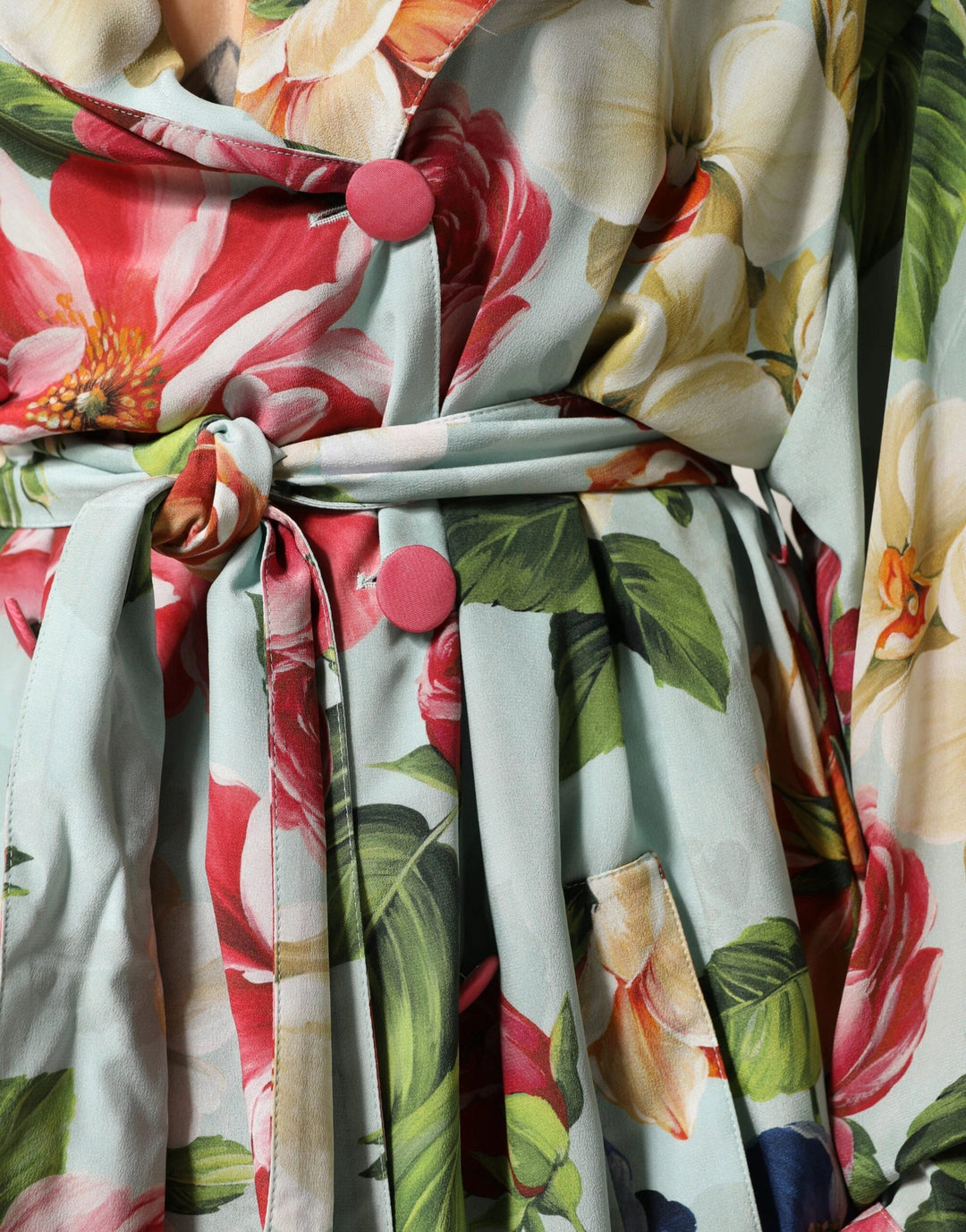 Dolce &amp; Gabbana Sample Sale Dolce &amp; Gabbana Green Floral Silk Wrap Midi Long Sleeve Dress - | Designer outlet