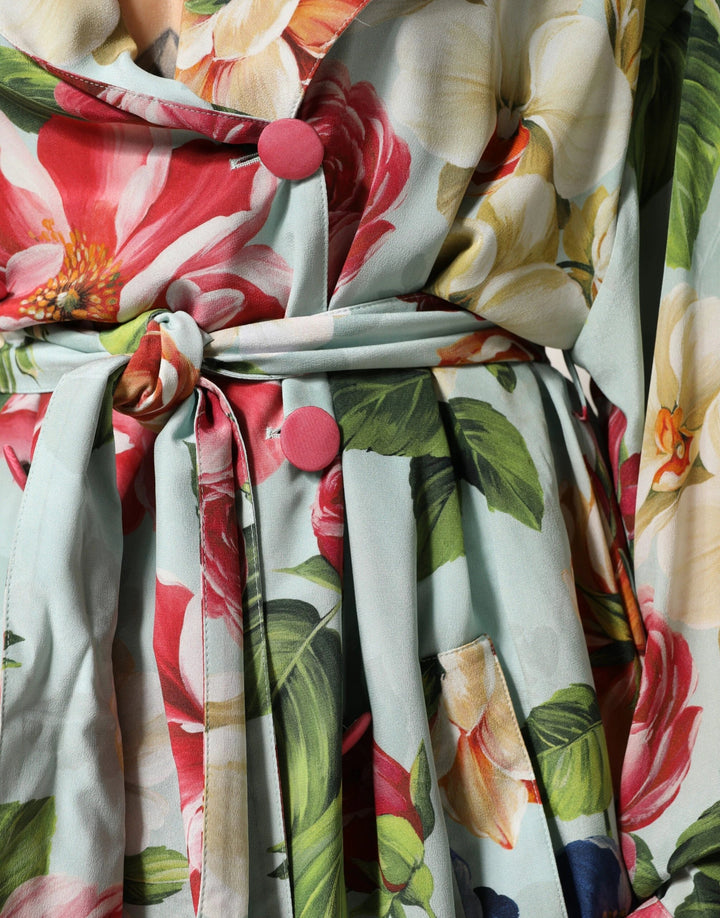 Dolce &amp; Gabbana Sample Sale Dolce &amp; Gabbana Green Floral Silk Wrap Midi Long Sleeve Dress - | Designer outlet