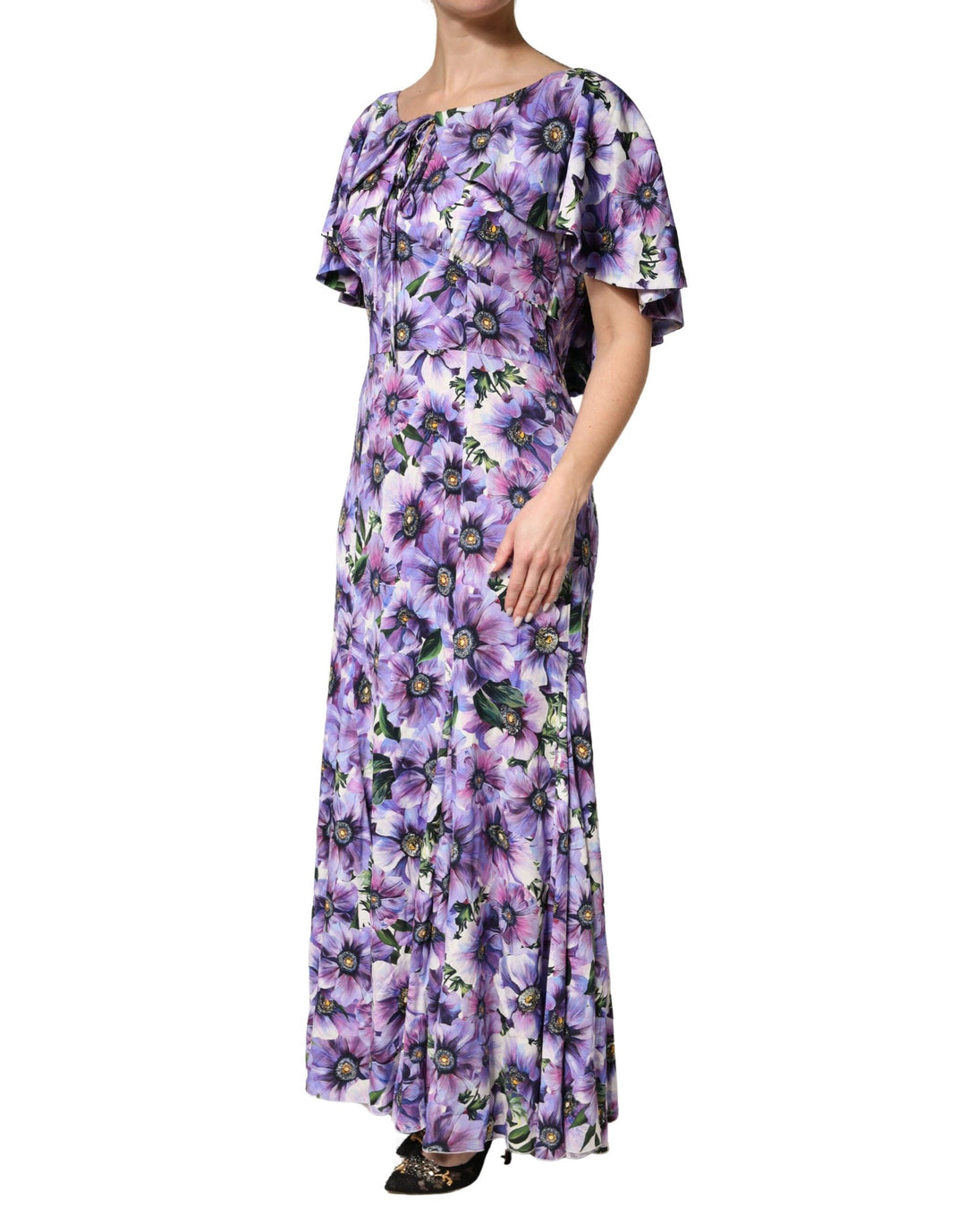 Dolce &amp; Gabbana Sample Sale Dolce &amp; Gabbana Purple Floral Silk Stretch Elegant Gown Dress - | Designer outlet