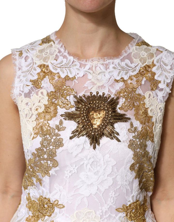 Dolce &amp; Gabbana Sample Sale Dolce &amp; Gabbana Ivory Lace Silk Embellished Sleeveless Dress - | Designer outlet