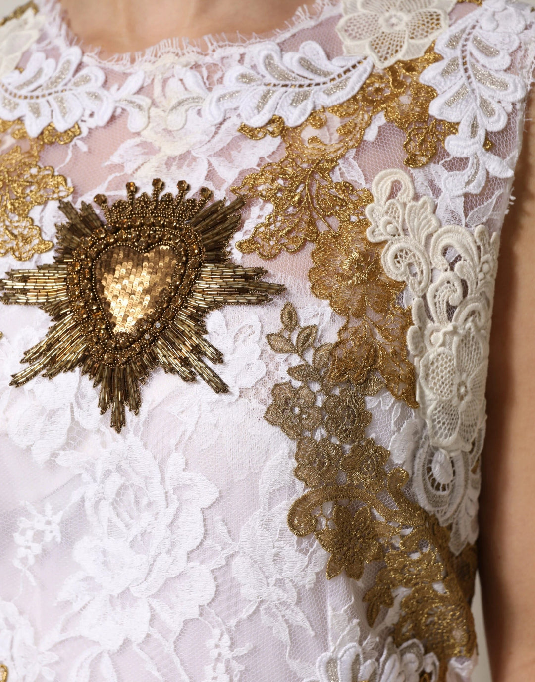 Dolce &amp; Gabbana Sample Sale Dolce &amp; Gabbana Ivory Lace Silk Embellished Sleeveless Dress - | Designer outlet