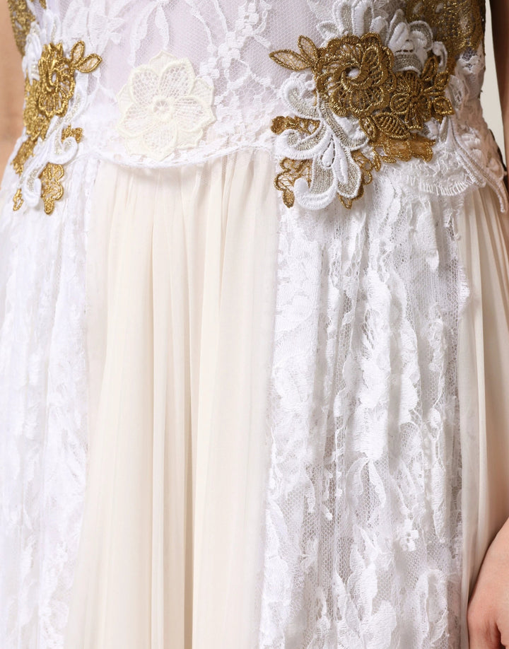Dolce &amp; Gabbana Sample Sale Dolce &amp; Gabbana Ivory Lace Silk Embellished Sleeveless Dress - | Designer outlet