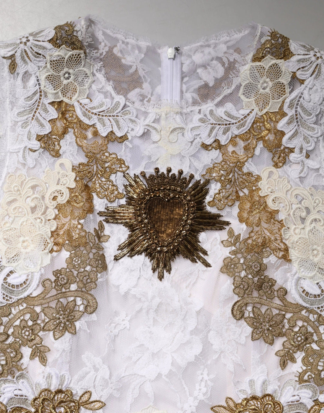 Dolce &amp; Gabbana Sample Sale Dolce &amp; Gabbana Ivory Lace Silk Embellished Sleeveless Dress - | Designer outlet