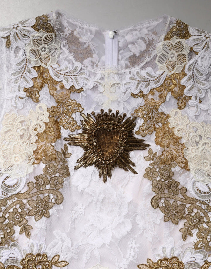 Dolce &amp; Gabbana Sample Sale Dolce &amp; Gabbana Ivory Lace Silk Embellished Sleeveless Dress - | Designer outlet