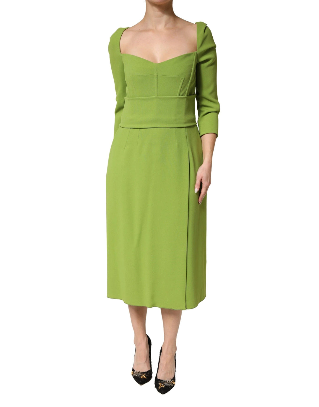 Dolce & Gabbana Green Silk Sweetheart Neckline Midi Dress Ask Me Wear Dolce & Gabbana Green Silk Sweetheart Neckline Midi Dress Ask Me Wear