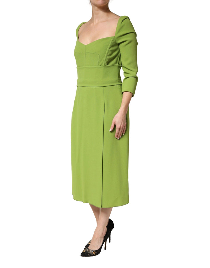Dolce &amp; Gabbana Sample Sale Dolce &amp; Gabbana Green Silk Sweetheart Neckline Midi Dress - | Designer outlet