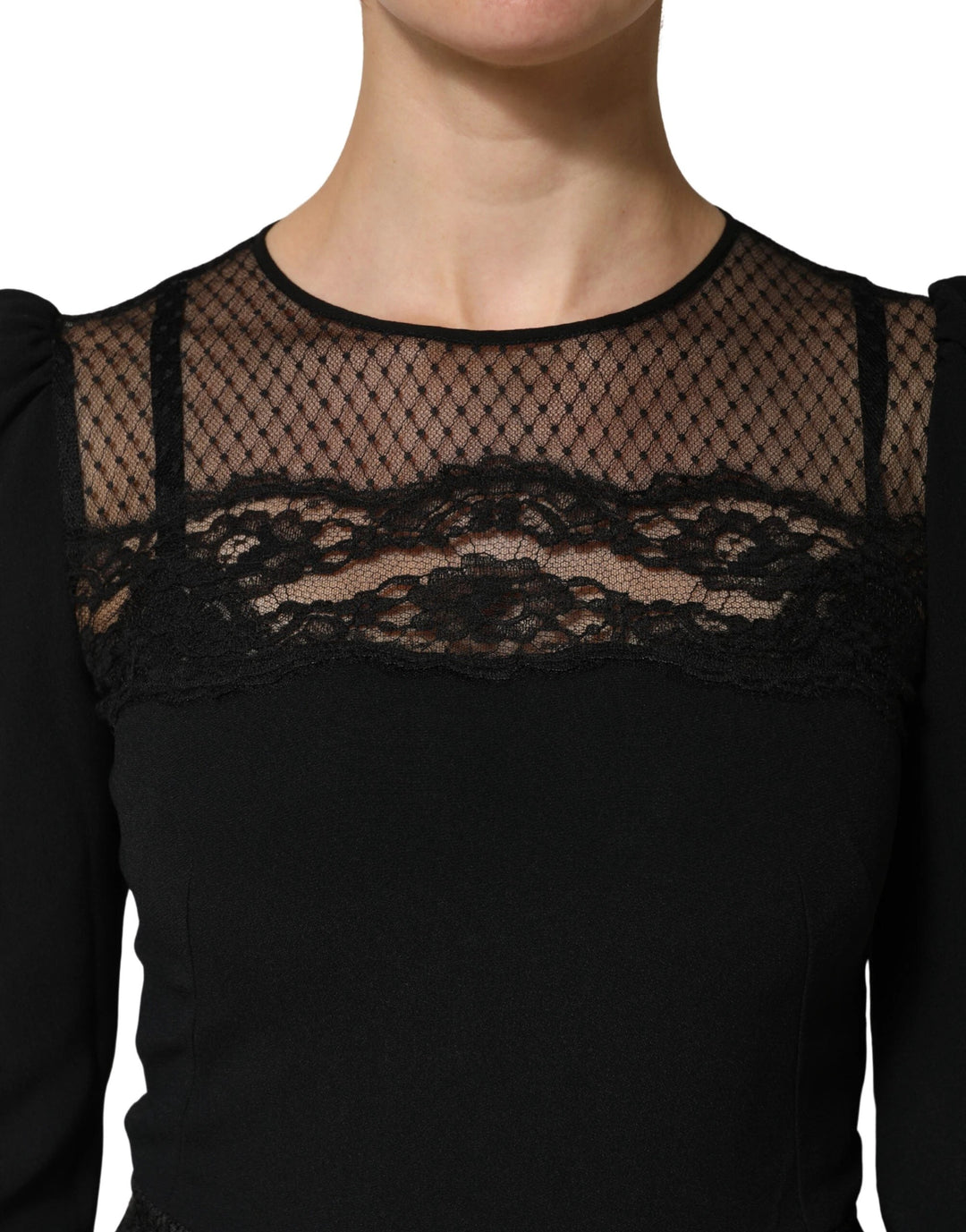 Dolce &amp; Gabbana Sample Sale Dolce &amp; Gabbana Black Lace Sheer Panel Midi Long Sleeve Dress - | Designer outlet