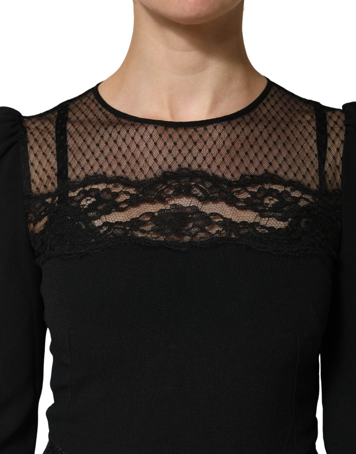 Dolce &amp; Gabbana Sample Sale Dolce &amp; Gabbana Black Lace Sheer Panel Midi Long Sleeve Dress - | Designer outlet