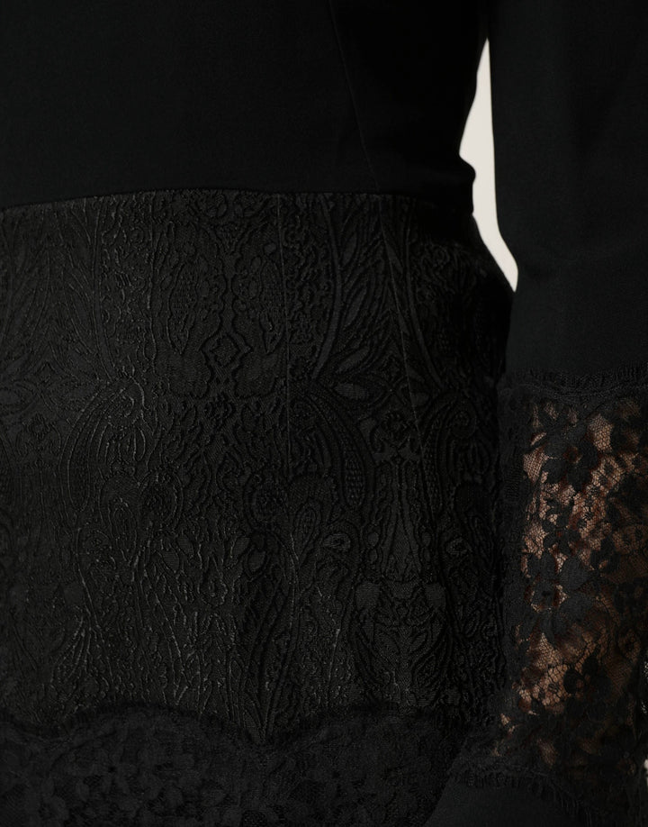 Dolce &amp; Gabbana Sample Sale Dolce &amp; Gabbana Black Lace Sheer Panel Midi Long Sleeve Dress - | Designer outlet