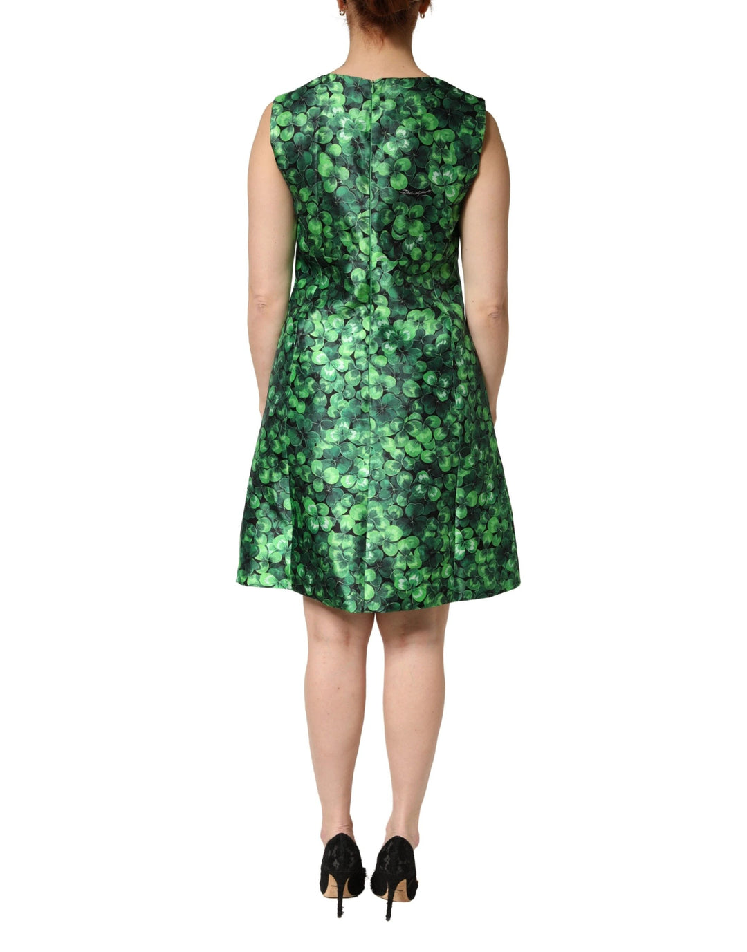 Dolce &amp; Gabbana Sample Sale Dolce &amp; Gabbana Green Clover Print Sleeveless A-Line Dress - | Designer outlet