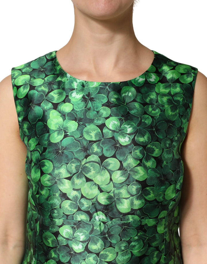 Dolce &amp; Gabbana Sample Sale Dolce &amp; Gabbana Green Clover Print Sleeveless A-Line Dress - | Designer outlet