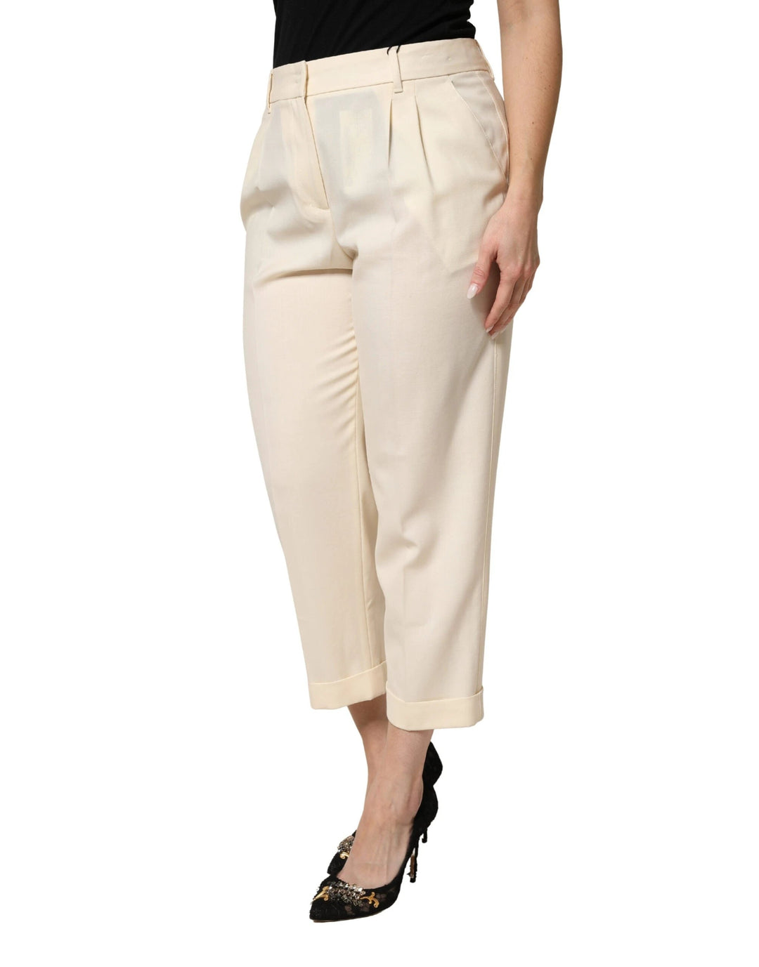 Dolce &amp; Gabbana Sample Sale Dolce &amp; Gabbana Ivory Wool Mid Waist Cropped Trouser Pants - | Designer outlet