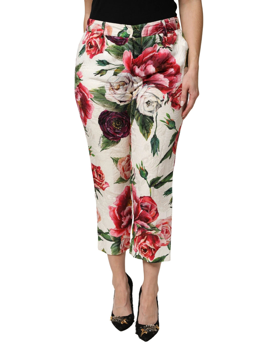 Dolce &amp; Gabbana Sample Sale Dolce &amp; Gabbana Multicolor Rose Floral Cropped Trousers Pants - | Designer outlet