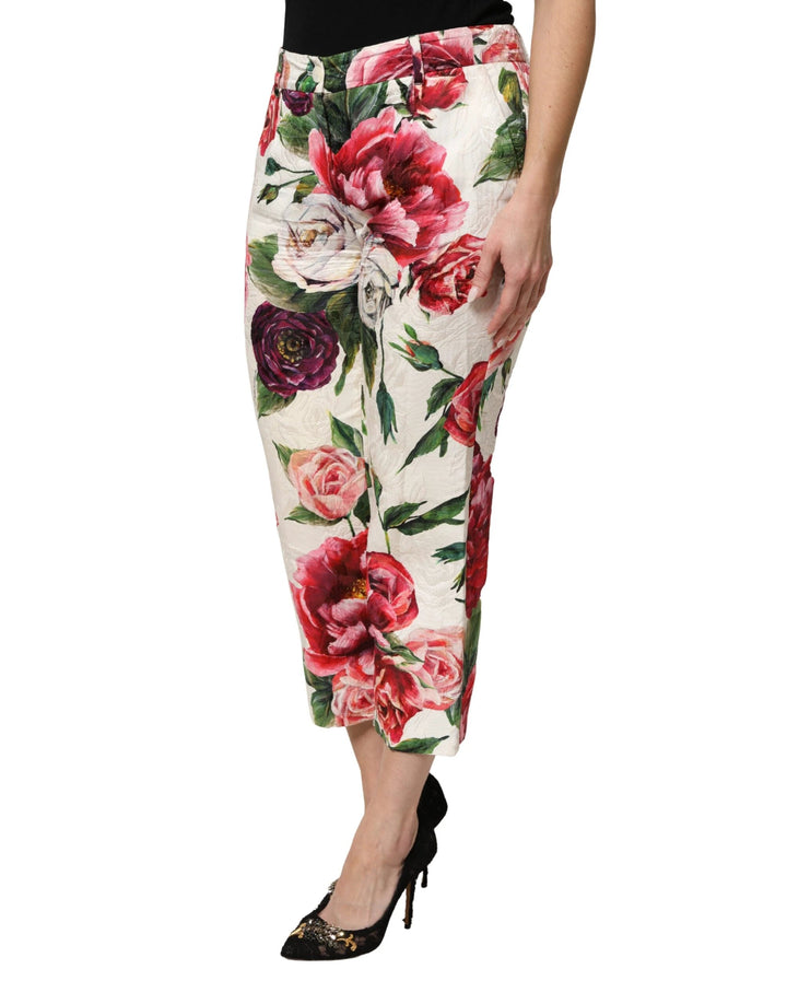 Dolce &amp; Gabbana Sample Sale Dolce &amp; Gabbana Multicolor Rose Floral Cropped Trousers Pants - | Designer outlet