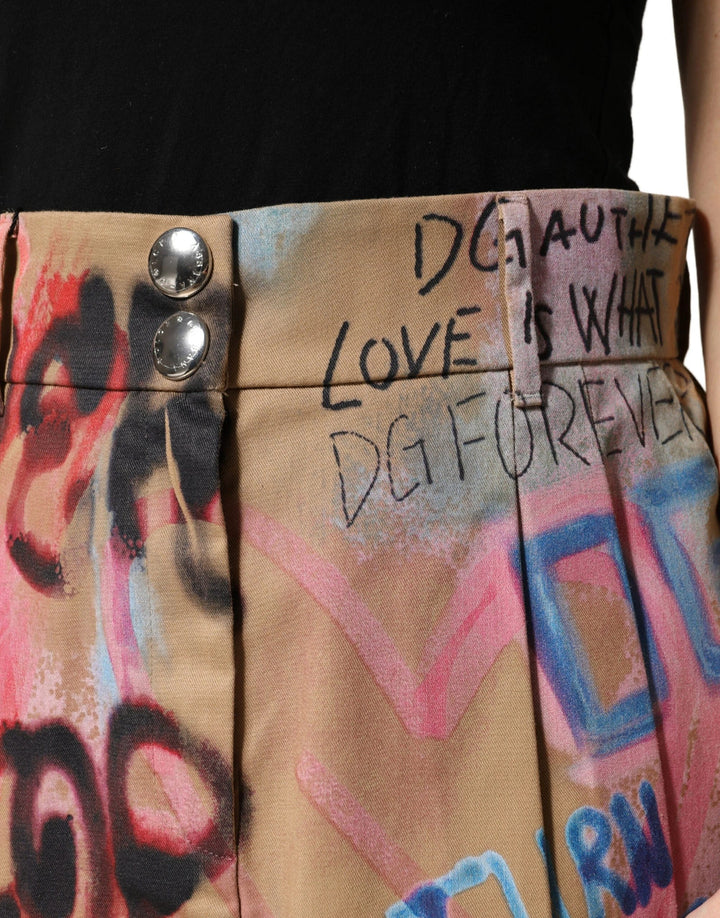 Dolce &amp; Gabbana Sample Sale Dolce &amp; Gabbana Beige Graffiti Print Cotton Blend Mini Skirt - | Designer outlet