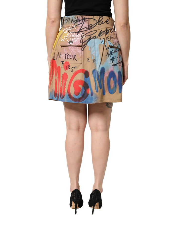 Dolce &amp; Gabbana Sample Sale Dolce &amp; Gabbana Beige Graffiti Print Cotton Blend Mini Skirt - | Designer outlet