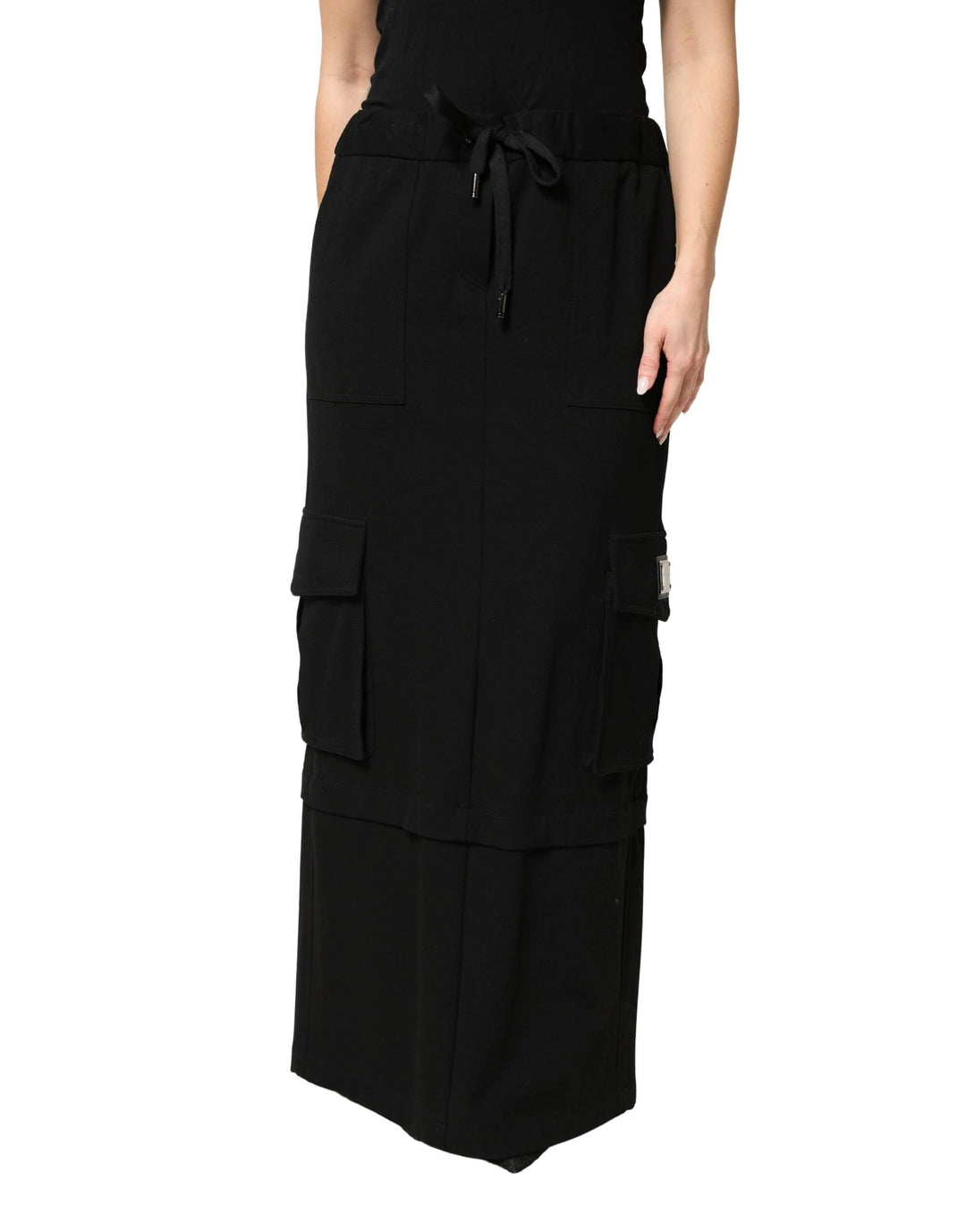 Dolce &amp; Gabbana Sample Sale Dolce &amp; Gabbana Black Cotton Drawstring Long Maxi Cargo Skirt - | Designer outlet