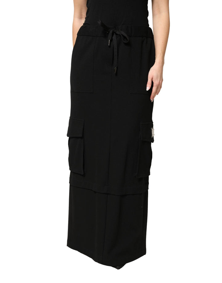 Dolce &amp; Gabbana Sample Sale Dolce &amp; Gabbana Black Cotton Drawstring Long Maxi Cargo Skirt - | Designer outlet
