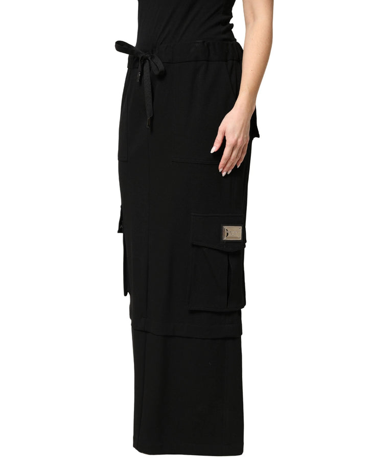 Dolce &amp; Gabbana Sample Sale Dolce &amp; Gabbana Black Cotton Drawstring Long Maxi Cargo Skirt - | Designer outlet