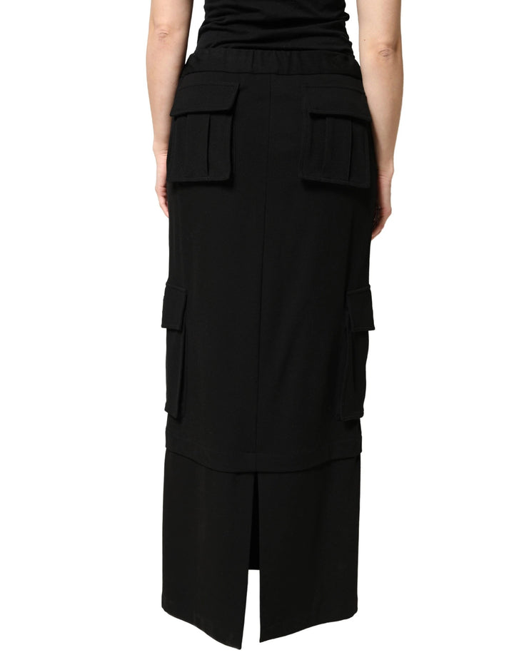 Dolce &amp; Gabbana Sample Sale Dolce &amp; Gabbana Black Cotton Drawstring Long Maxi Cargo Skirt - | Designer outlet
