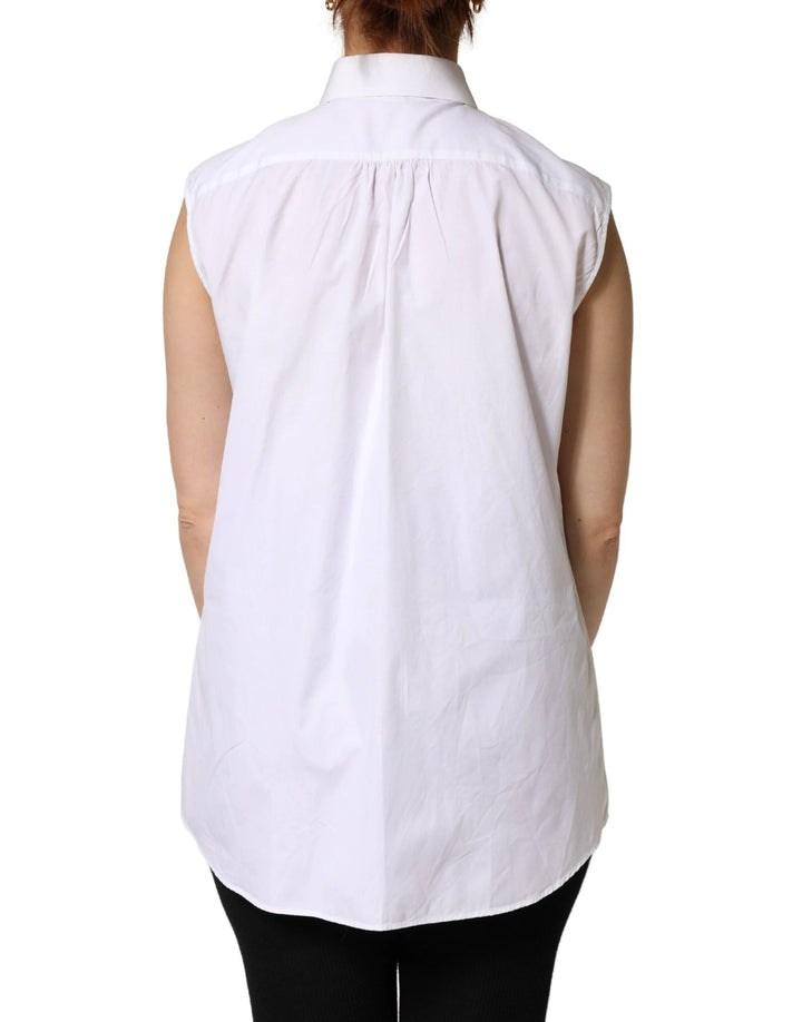 Dolce &amp; Gabbana Sample Sale Dolce &amp; Gabbana White Cotton Pleated Sleeveless Button Down Top - | Designer outlet