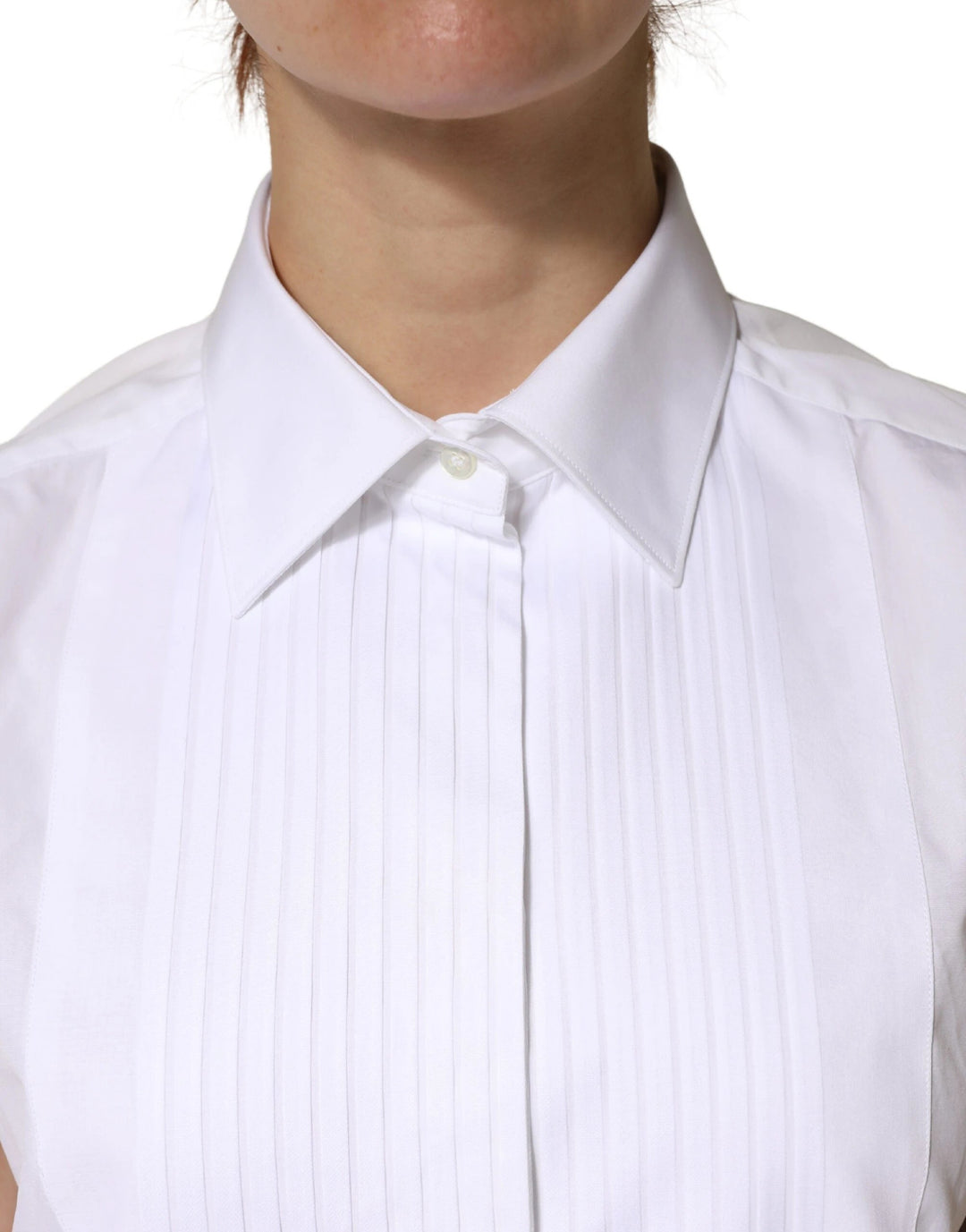 Dolce &amp; Gabbana Sample Sale Dolce &amp; Gabbana White Cotton Pleated Sleeveless Button Down Top - | Designer outlet
