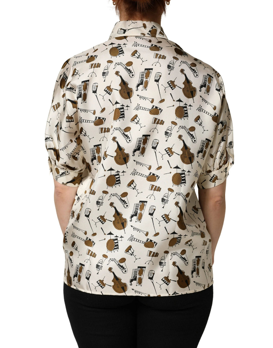 Dolce &amp; Gabbana Sample Sale Dolce &amp; Gabbana Beige Musical Instrument Print Short Sleeve Top - | Designer outlet