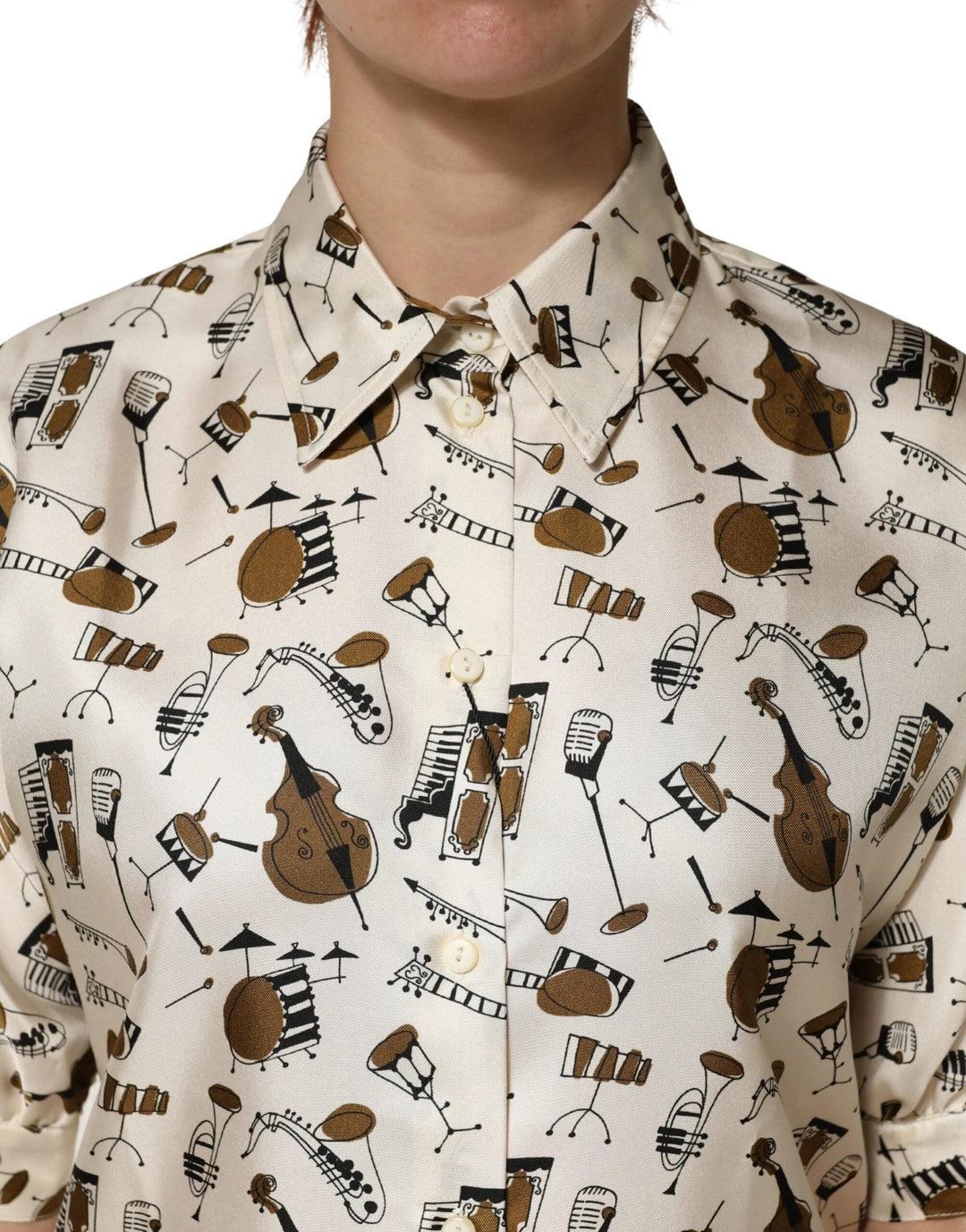 Dolce &amp; Gabbana Sample Sale Dolce &amp; Gabbana Beige Musical Instrument Print Short Sleeve Top - | Designer outlet