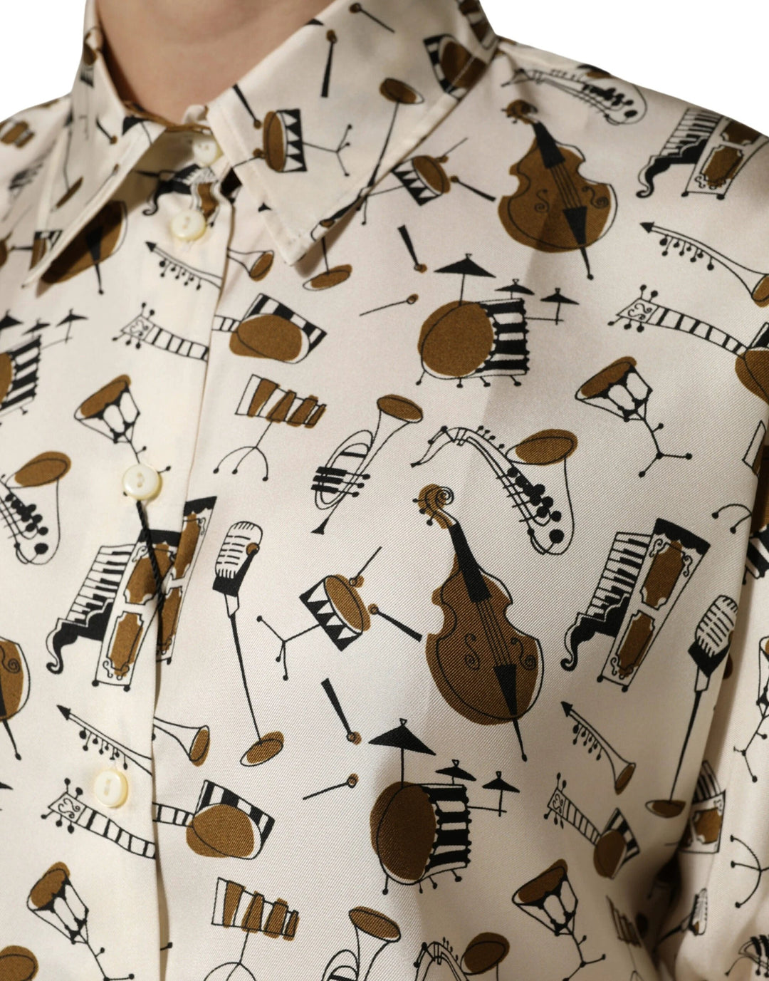 Dolce &amp; Gabbana Sample Sale Dolce &amp; Gabbana Beige Musical Instrument Print Short Sleeve Top - | Designer outlet