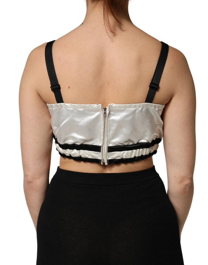 Dolce &amp; Gabbana Sample Sale Dolce &amp; Gabbana White Silk Satin Crop Black Logo Bralette Top - | Designer outlet