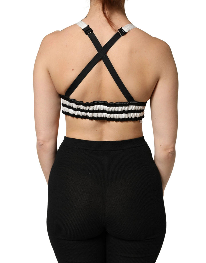 Dolce &amp; Gabbana Sample Sale Dolce &amp; Gabbana Black Floral Silk Satin Crop Logo Bralette Top - | Designer outlet