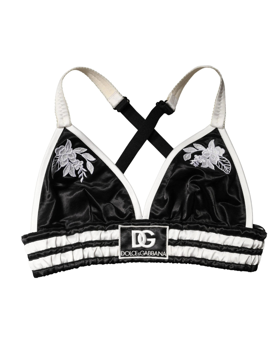 Dolce &amp; Gabbana Sample Sale Dolce &amp; Gabbana Black Floral Silk Satin Crop Logo Bralette Top - | Designer outlet