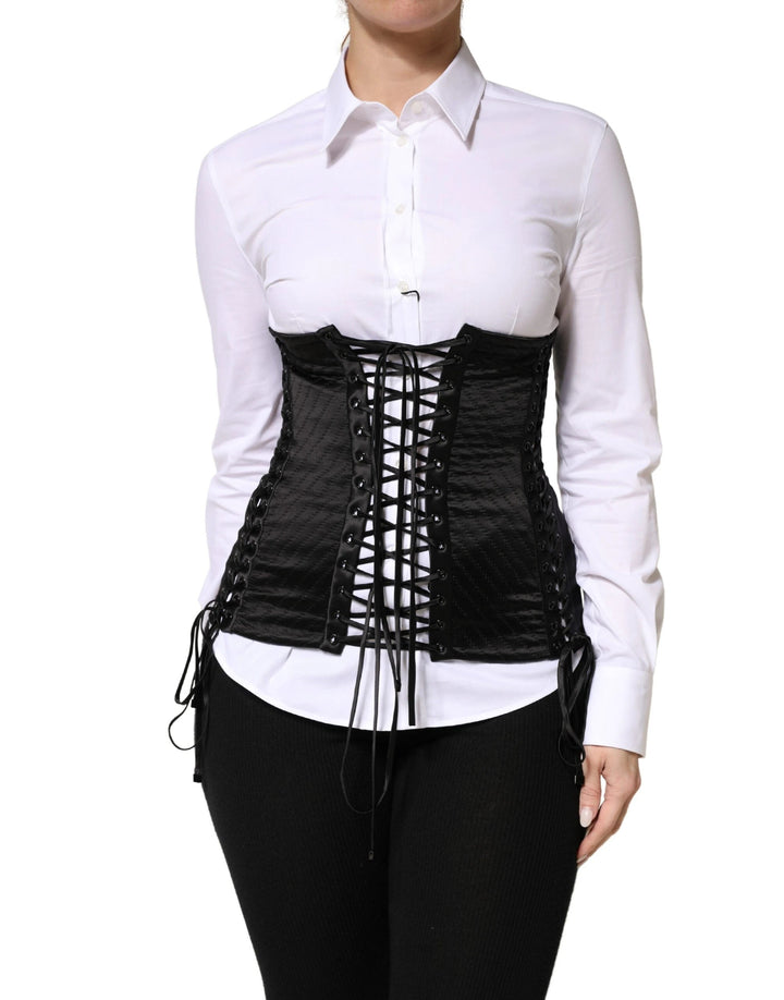 Dolce &amp; Gabbana Sample Sale Dolce &amp; Gabbana Black Silk Lace-Up Waist Cincher Corset Top - | Designer outlet